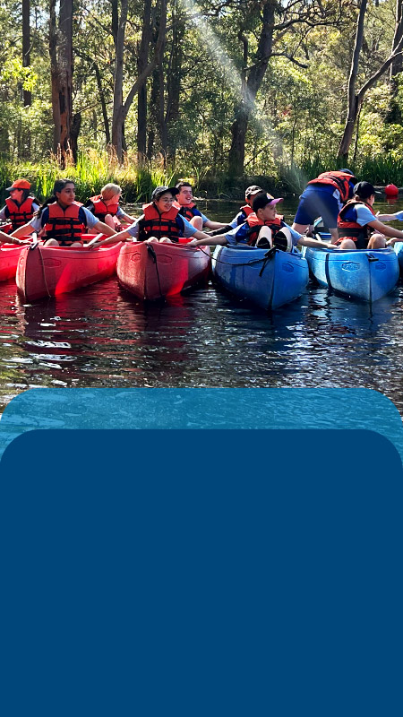 Students during a kayaking activity at school camp at Our Lady Queen of Peace Primary School Greystanes