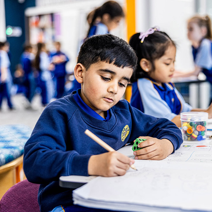 Students counting numbers on dice at Our Lady Queen of Peace Primary School Greystanes
