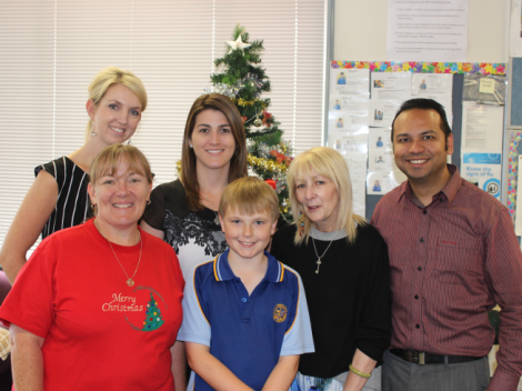 L-R: teachers Rebecca Lloyd, Candice Cozzarini, Cheryl Gunter and Vincent Knight. Front: Kym Romanous and student Patrick Langan.
