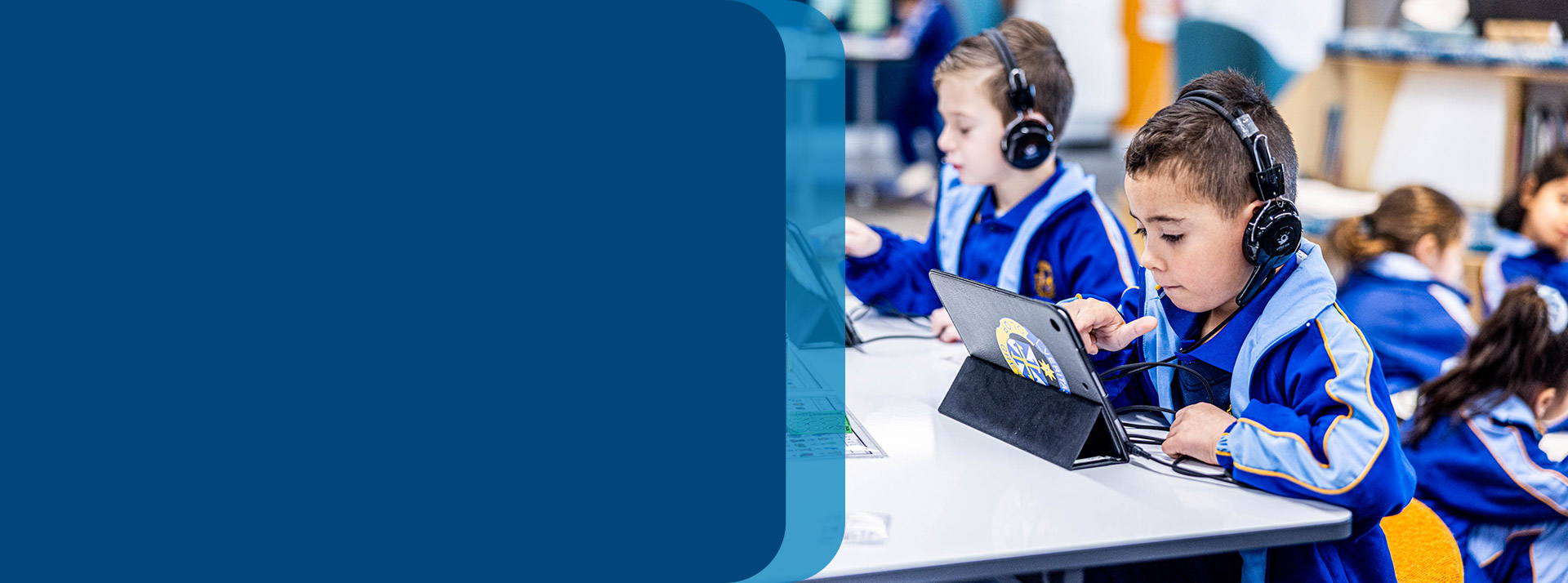 Students using their tablets in the classroom at Our Lady Queen of Peace Primary School Greystanes