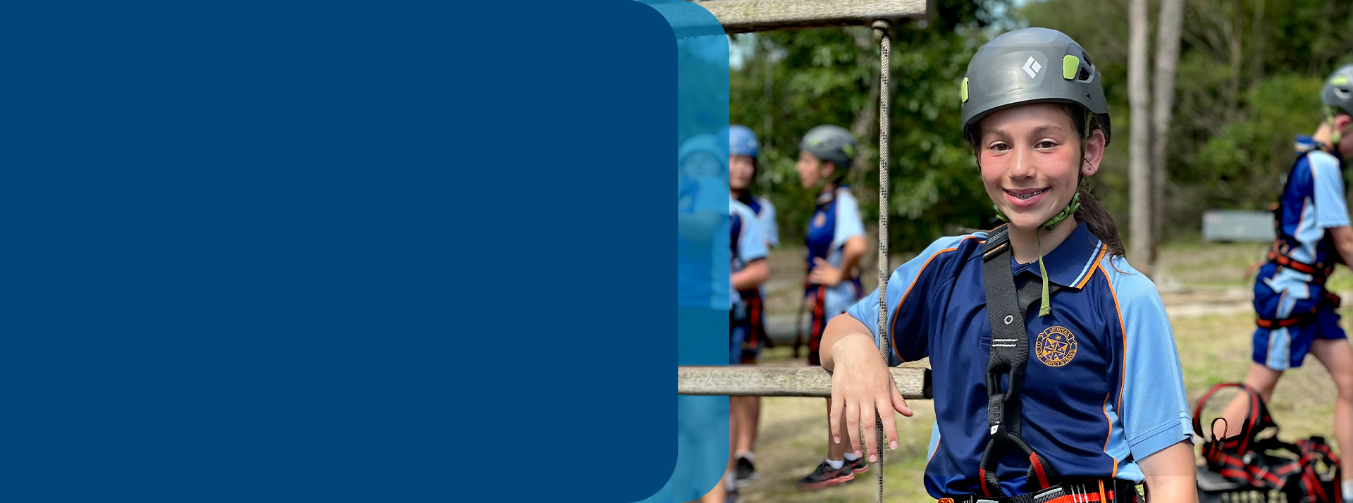 Student dressed for a ropes course on her school camp at Our Lady Queen of Peace Primary School Greystanes