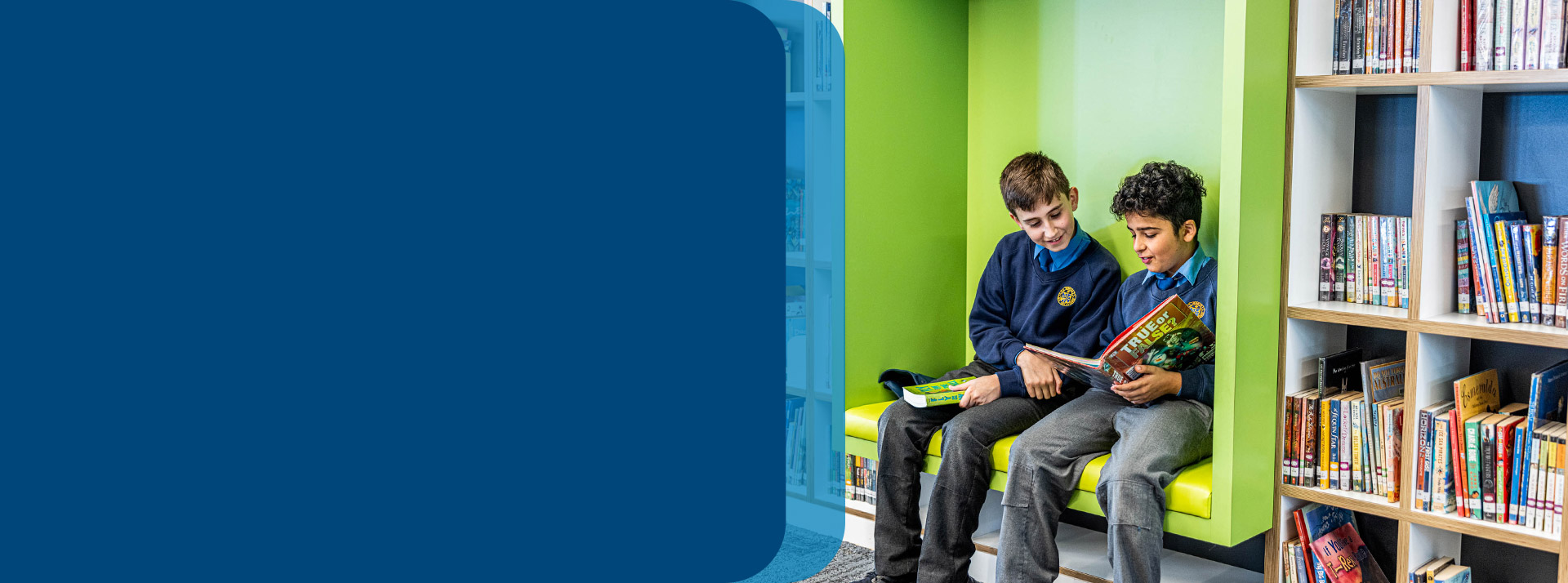 Students reading in the library at Our Lady Queen of Peace Primary School Greystanes