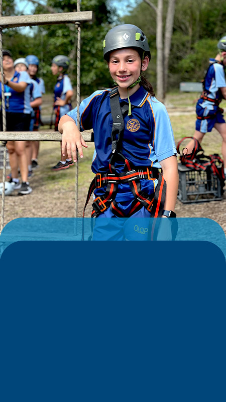 Student dressed for a ropes course on her school camp at Our Lady Queen of Peace Primary School Greystanes