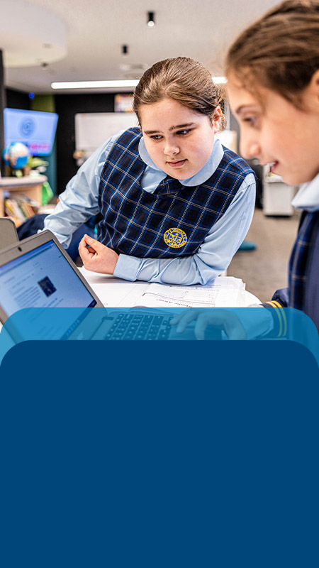 Students working together on their laptops in the classroom at Our Lady Queen of Peace Primary School Greystanes