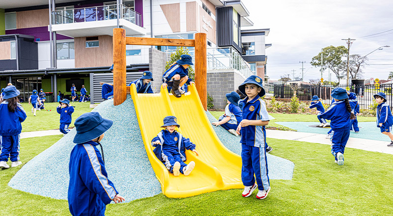 Students playing in the playground at Our Lady Queen of Peace Primary School Greystanes