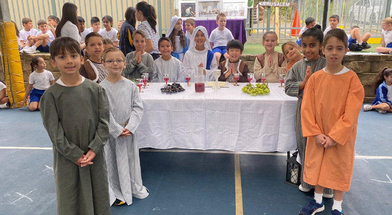 Students dressed up for a reenactment of The Last Supper at Our Lady Queen of Peace Primary School Greystanes