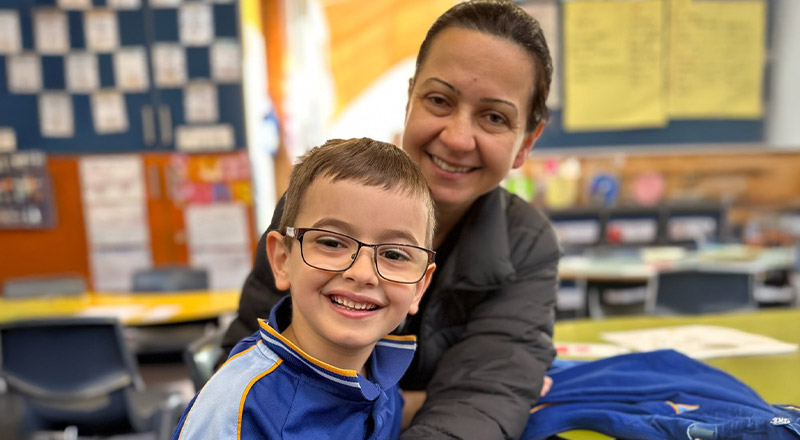 Student with his mother in the classroom at Our Lady Queen of Peace Primary School Greystanes