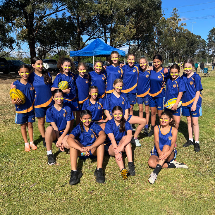 The girls touch football team representing Our Lady Queen of Peace Primary School Greystanes