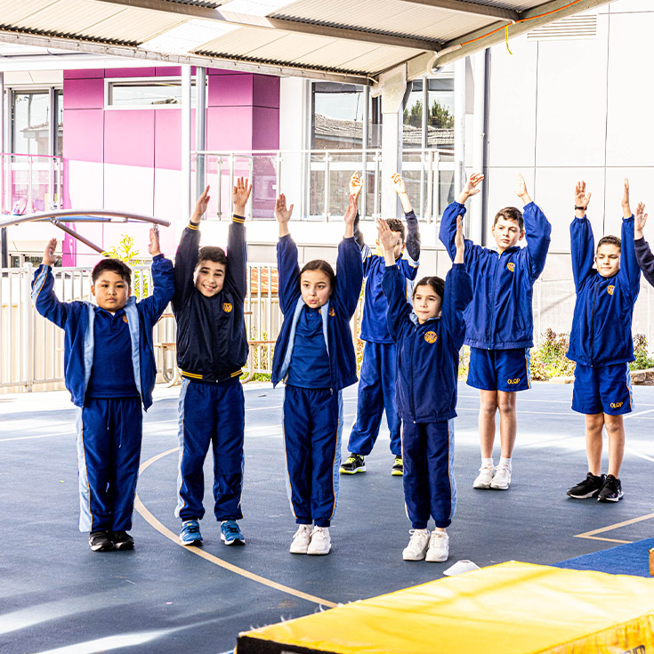 Students on sports day on the multipurpose area at Our Lady Queen of Peace Primary School Greystanes